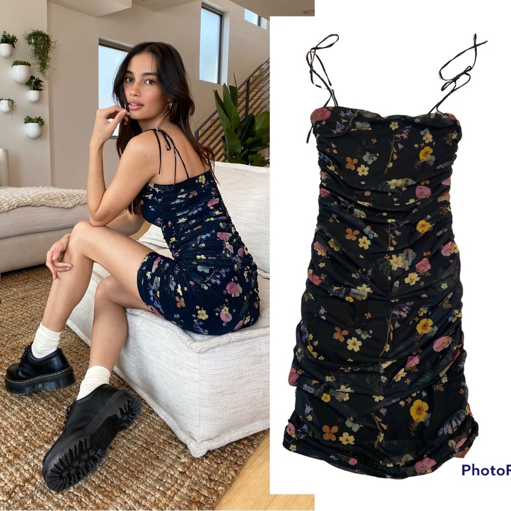 Aritzia Caruso Dress - black floral mesh - US S